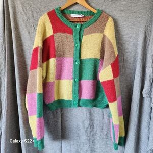 Lisa Says Gah Colorful Patchwork Women's Sweater, Size OVERSIZED XS, EUC